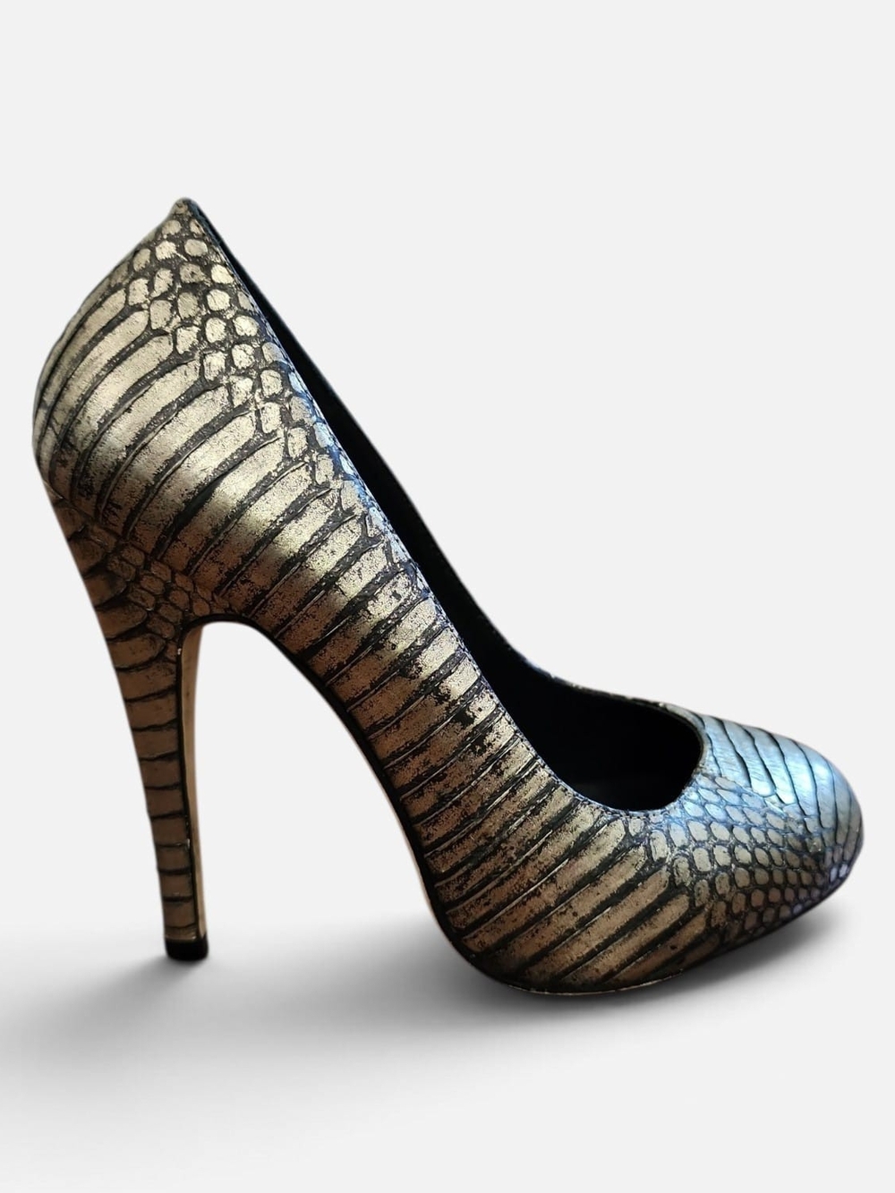 Kathryn Amberleigh Metallic Snakeskin Pumps 6M Gold Black Stiletto High Heels